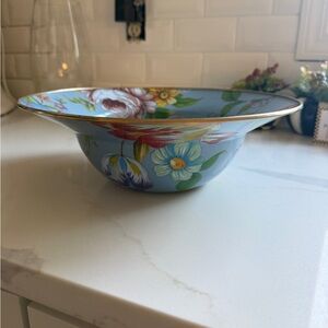 Retired Mackenzie Childs Blue Flower Market Enamelware Serving Bowl (4x12”)